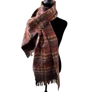Vintage Anne Klein Wool Blend Fringe Scarf Abstract Fuzzy Made in France Retro